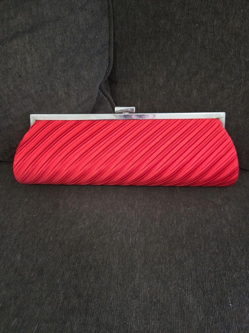 Red Baggette Clutch Silver Snap Close Formal Date Night Prom Wedding